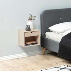Canton Large Wooden Wall Hung Bedside Cabinet In White Oak - UK