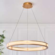 Canton LED Round Metal Pendant Light In Brushed Gold Plated - UK