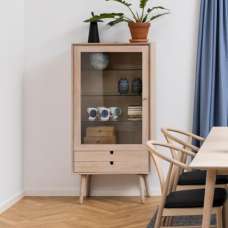 Canton Wooden Display Cabinet With 1 Door 2 Drawers In White Oak - UK