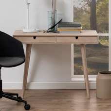 Canton Wooden Laptop Desk With 2 Drawers In White Oak - UK