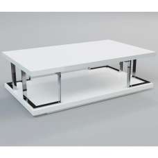 Caoimhe White High Gloss Coffee Table With Stainless Frame - UK