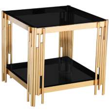 Cappy Black Glass Lamp Table With Gold Metal Frame - UK