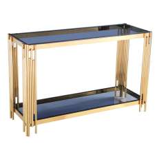 Cappy Grey Glass Console Table With Gold Metal Frame - UK