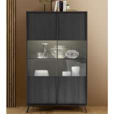 Cappy Wooden Display Cabinet With 2 Doors In Black And LED - UK