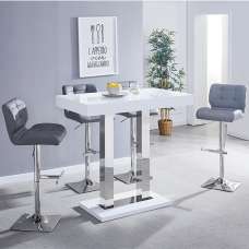 Caprice White High Gloss Bar Table 4 Candid Grey Stools - UK