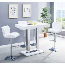 Caprice White High Gloss Bar Table 4 Candid White Stools - UK