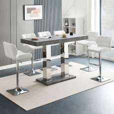 Caprice Large Concrete Effect Bar Table 6 Candid White Stools - UK