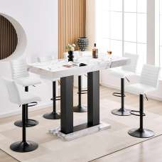 Caprice Large Diva Gloss Bar Table Black Base 6 Ripple White Stools - UK