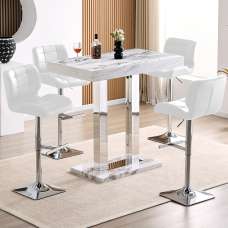 Caprice Small Filo Effect Gloss Bar Table 4 Candid White Stools - UK