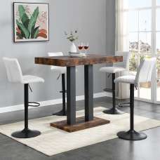 Caprice Small Rustic Oak Bar Table Black Base 4 Ripple White Stools - UK