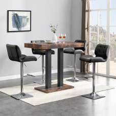 Caprice Small Rustic Oak Wooden Bar Table 4 Candid Black Stools - UK