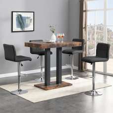 Caprice Small Rustic Oak Wooden Bar Table 4 Coco Black Stools - UK
