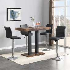 Caprice Small Rustic Oak Wooden Bar Table 4 Ripple Black Stools - UK