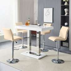 Caprice White High Gloss Bar Table 4 Ripple Taupe Stools - UK