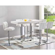 Caprice Large White Gloss Bar Table 6 Candid White Stools - UK