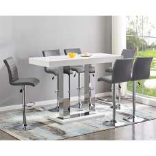 Caprice Large White Gloss Bar Table 6 Ripple Grey Stools - UK