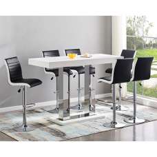 Caprice Large White Gloss Bar Table 6 Ritz Black White Stools - UK