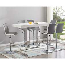 Caprice Large White Gloss Bar Table 6 Ritz Grey White Stools - UK