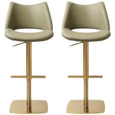 Cardwell Olive PU Leather Bar Stools With Gold Base In Pair - UK