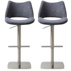 Cardwell Slate Grey Leather Fabric Bar Stools With Steel Base In Pair - UK