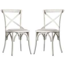 Caria Cross Back Natural Wooden Dining Chairs In Pair - UK