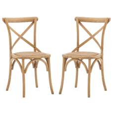 Caria Natural Wooden Dining Chairs With Rattan Seat In Pair - UK