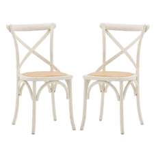 Caria White Wooden Dining Chairs With Rattan Seat In Pair - UK