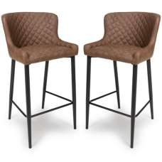 Caribou Antique Brown Fabric Bar Stools With Metal Legs In Pair - UK