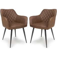 Caribou Antique Brown Fabric Carver Dining Chairs In Pair - UK