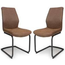 Caribou Antique Brown Fabric Dining Chairs In Pair - UK