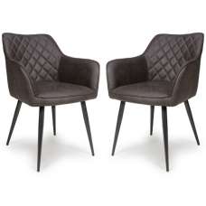 Caribou Grey Fabric Carver Dining Chairs In Pair - UK