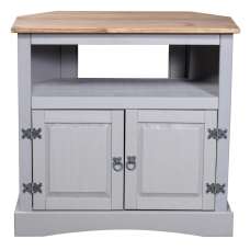 Carlen Wooden Corner TV Stand With 2 Doors In Grey Oak - UK