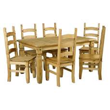 Carlen Wooden Dining Table With 6 Chairs In Distressed Oak - UK