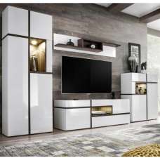 Carlisle High Gloss Living Room Furniture Set In White With LED - UK
