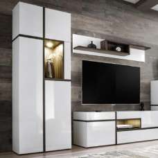 Carlisle High Gloss Display Cabinet Tall In White Elm With LED - UK