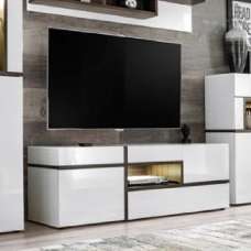 Carlisle High Gloss TV Stand In White And Elm With LED - UK