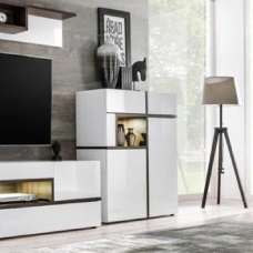 Carlisle High Gloss Display Cabinet Wide In White Elm With LED - UK