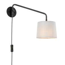 Carlson Light Grey Shade Swing Arm Wall Light In Matt Black - UK