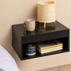 Carmel Wall Hung Wooden Bedside Cabinet With 1 Drawer In Black - UK