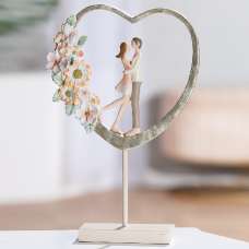 Carnation Synthetic Resin Couple Heart Sculpture In Cream And Pink - UK