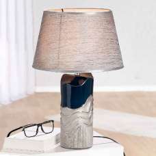 Carnation Ceramics Table Lamp In Dark Blue And Silver - UK