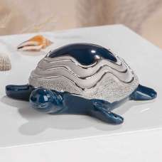 Carnation Small Ceramics Turtle Sculpture In Dark Blue And Silver - UK