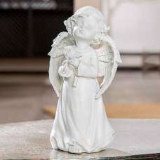 Carnation Small Poly Angel Sculpture In White - UK
