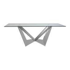 Carolex Rectangular Clear Glass Dining Table With Chrome Base - UK