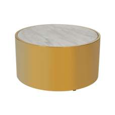 Carolex Round White Marble Coffee Table With Gold Steel Base - UK