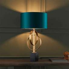 Carson Teal Fabric Table Lamp In Antique Gold - UK