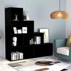 Carus Wooden Bookcase With 6 Shelves In Black - UK