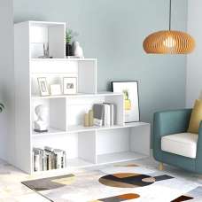 Carus Wooden Bookcase With 6 Shelves In White - UK