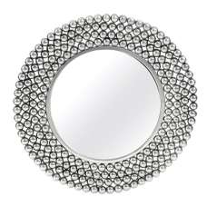Casa Round Beaded Effect Wall Mirror In Pewter Metal Frame - UK