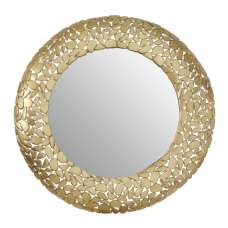 Casa Round Pebble Design Wall Mirror In Brass Metal Frame - UK